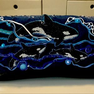 Whale Song Bead Embroidered Leather Purse